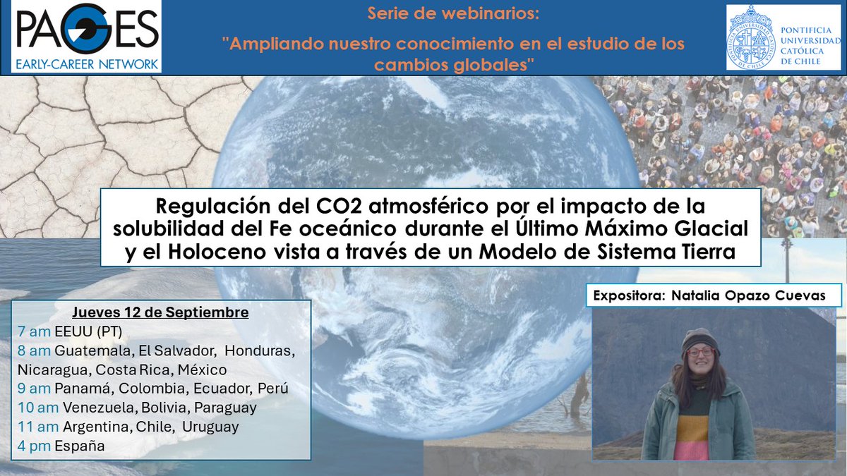 Carina Seitz (@seitz_carina) on Twitter photo Join our next Webinar (in Spanish) on September 12 at 2 pm UTC, organized by
<a href="/PAGES_ECN/">PAGES Early-Career Network</a> Central and South America 🌎 Our next guest
<a href="/Natalia_OpazoC/">Natalia Opazo</a>
from
<a href="/ucatolica/">Universidad Católica</a> Join our next Webinar (in Spanish) on September 12 at 2 pm UTC, organized by
<a href="/PAGES_ECN/">PAGES Early-Career Network</a> Central and South America 🌎 Our next guest
<a href="/Natalia_OpazoC/">Natalia Opazo</a>
from
<a href="/ucatolica/">Universidad Católica</a>