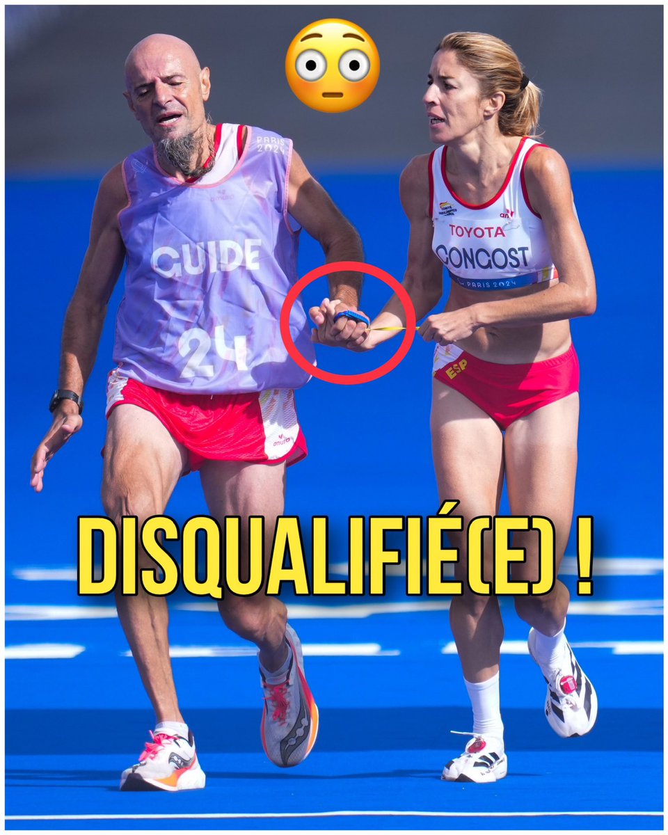 😳 𝐋’𝐢𝐦𝐚𝐠𝐞 𝐝𝐮 𝐣𝐨𝐮𝐫 ! Elena Congost (🇪🇸), athlète malvoyante, venant en aide à son guide s’effondrant dans les ultimes mètres du marathon paralympique hier matin 🙌 Elle parvient tout de même à finir la course et prendre (temporairement) la médaille de bronze en