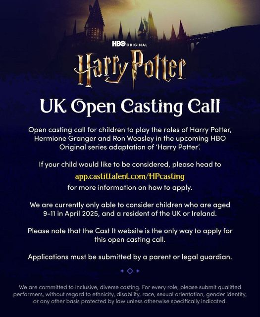 MMagicwithBrian's tweet image. An open casting call has been announced for the roles of Harry, Ron, and Hermione in the upcoming series adaptation of *Harry Potter.*

Filming is set to begin next year.

#HarryPotterSeries #OpenCastingCall #HarryRonHermione #SeriesAdaptation #WizardingWorld #UpcomingSeries…