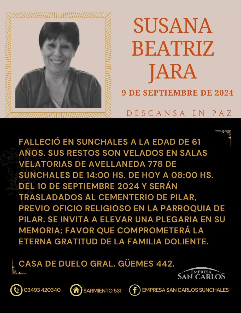 ingeniofm's tweet photo. Susana Beatriz Jara Falleció en Sunchales a la ed #Sunchales #IngenioRadioImagen Nota competa en https://t.co/DYF03k3Upf https://t.co/4wwSVjSp7h