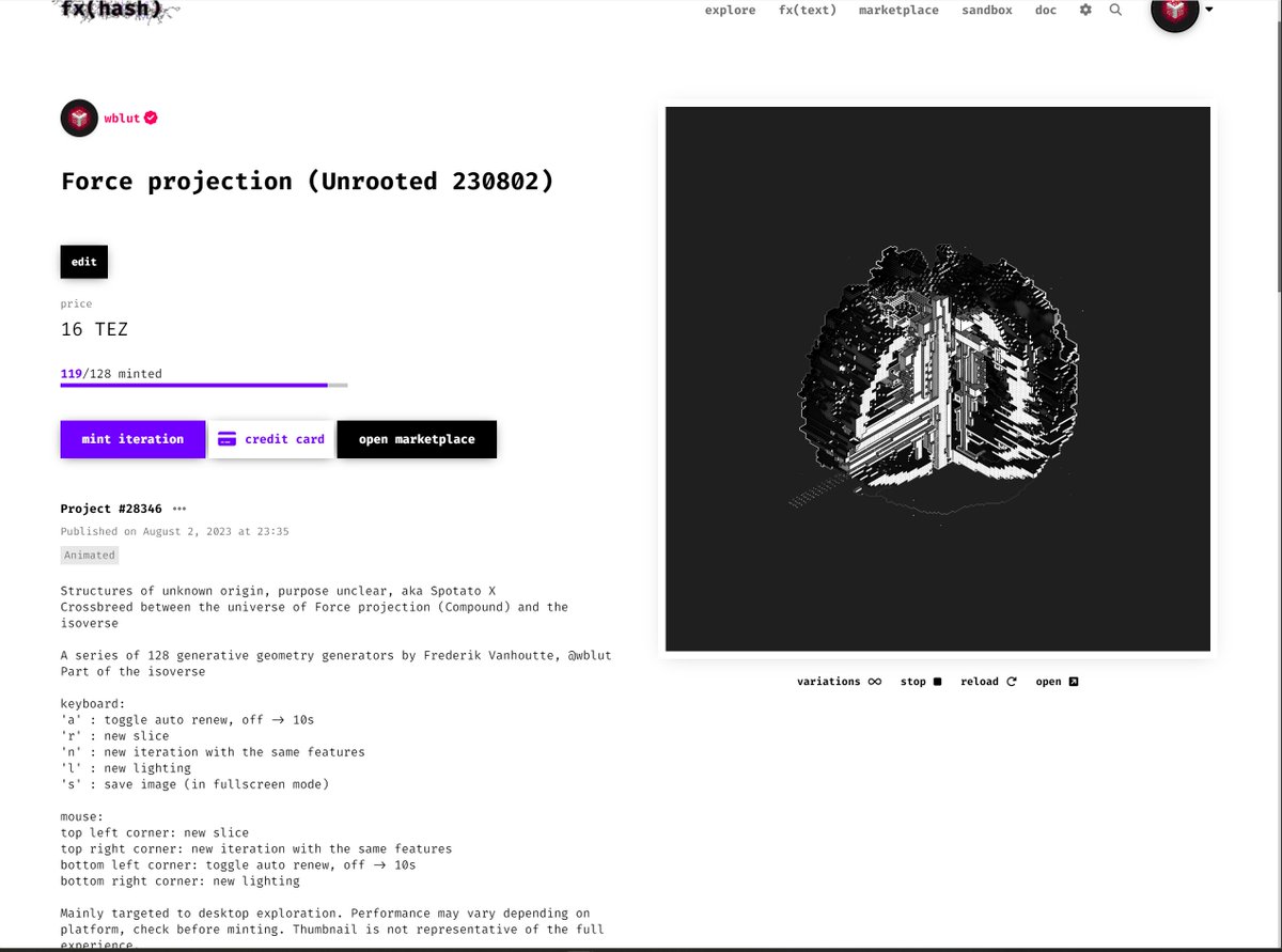 wblut's tweet image. Just noticed: there are 9 space potatoes left on @fx_hash_ 

fxhash.xyz/generative/283…

#GenerativeGeometry #isoverse