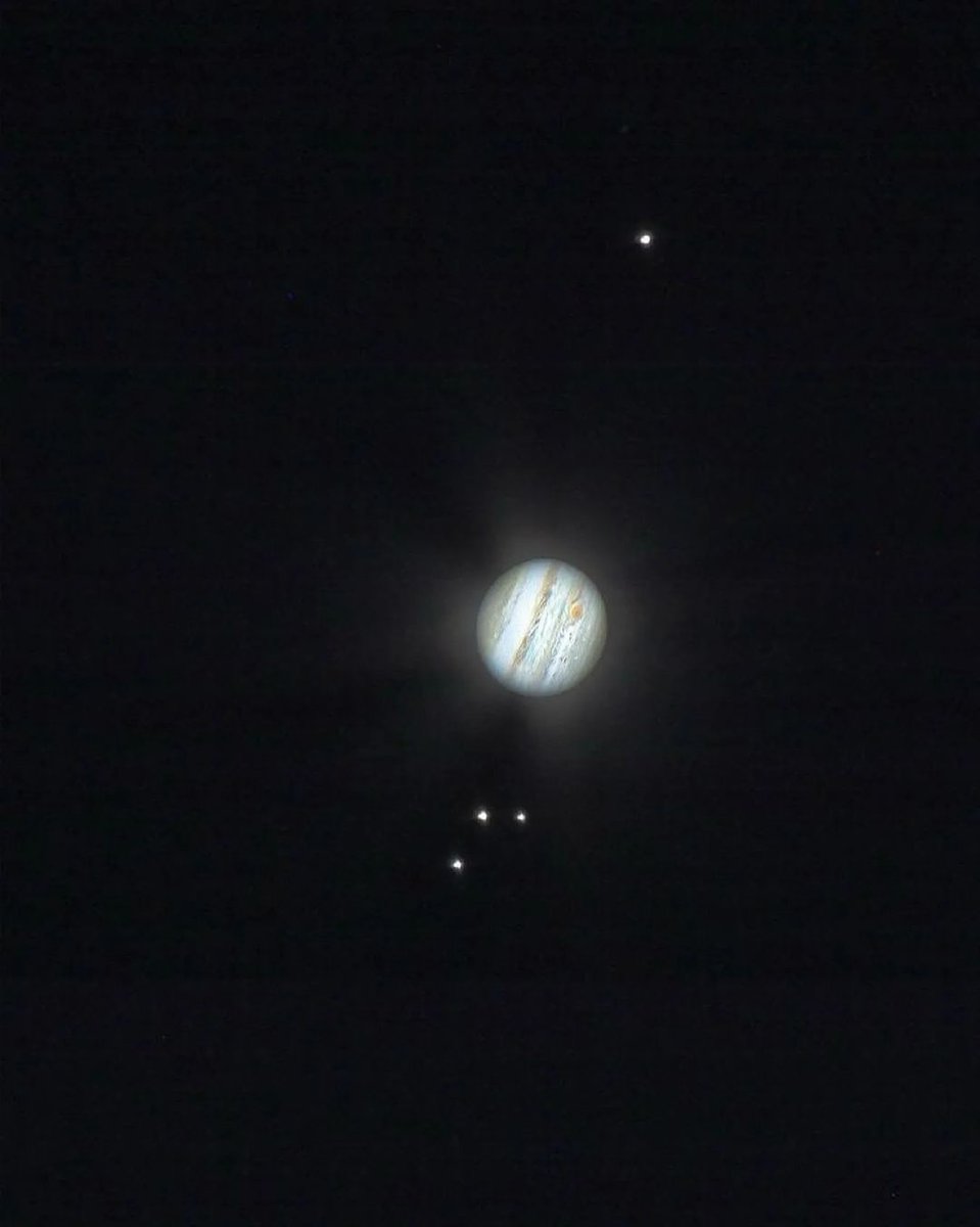 Jupiter and its 4 Galilean moons. Do you know their names? Which one is the closest to Jupiter? Which one is the largest?