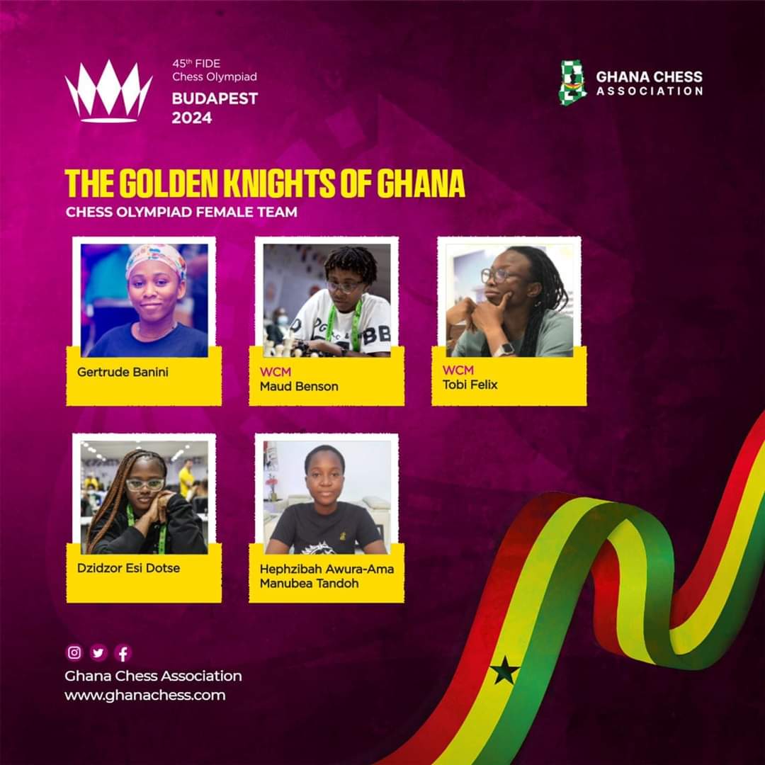 AfricanChessCon's tweet photo. The Ghanaian team competing in the 45th edition of the Chess Olympiad set to be held in Budapest, Hungary  #ChessOlympiad #GhanaChess #AfricanChess #FIDE100 https://t.co/zoBO39lLar
