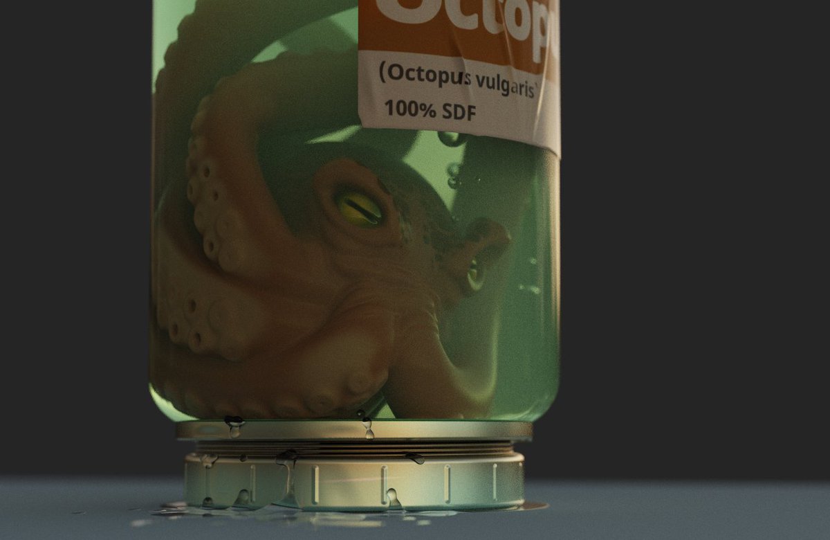 Mikko_S_art's tweet photo. Couple hour SDF octopus in a jar made with MagicaCSG #magicaCSG https://t.co/HrvMTKxtiT