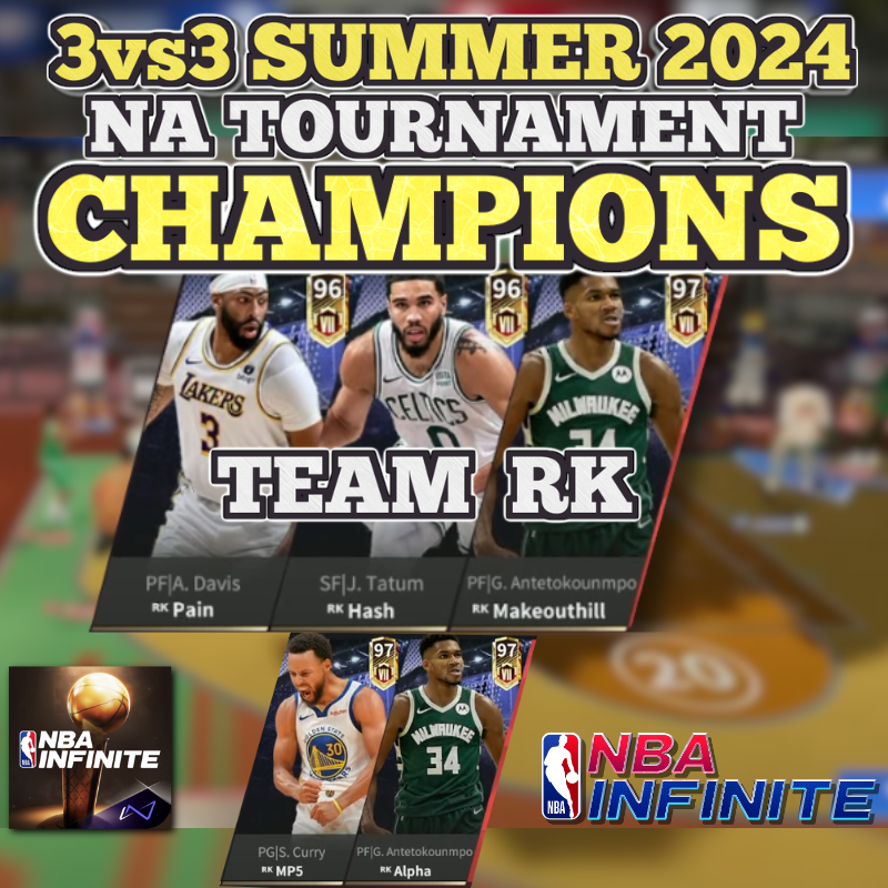 CooperChenn's tweet photo. 🏆 Congrats to Team RK for winning the 3vs3 Summer 2024 North America Tournament over the weekend! Livestream replay of quarter finals &amp; grand finals here: https://t.co/lHCWZZNGgB

#nbainfinite #tournament @NBAInfiniteGame https://t.co/zwwoKIJ6SZ