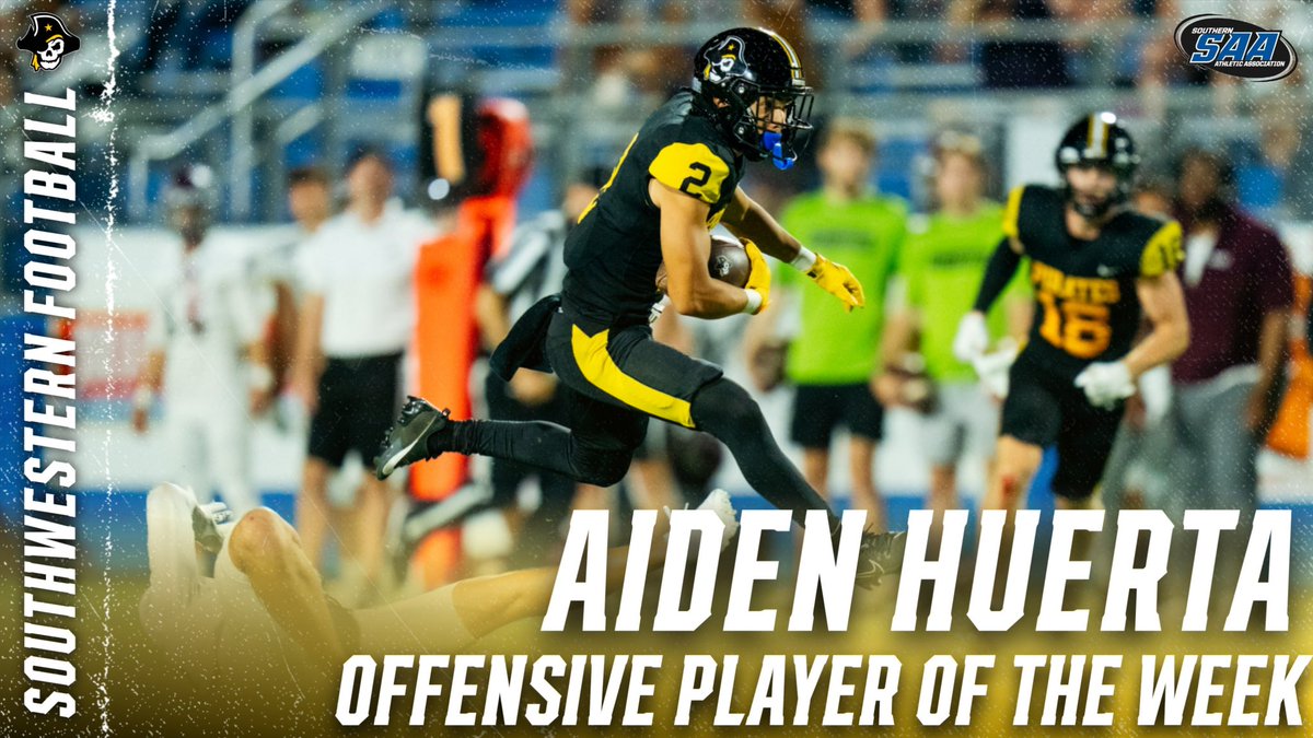 123 yards receiving ✅ Game winning touchdown ✅ Senior Wide Receiver Aiden Huerta is your SAA Offensive Player of the Week ! 🏴‍☠️ 🏈 

<a href="/SUPiratesFB/">Southwestern FB</a>