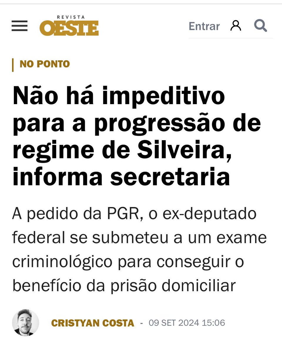 Sobre a PROGRESSÃO de regime de DANIEL SILVEIRA:

1. REQUISITO OBJETIVO (além do prazo, 125 dias - Art. 112, III, LEP) ✅
2. REQUISITO SUBJETIVO (excelente, segundo a SEAP/RJ) ✅
3. PAGAMENTO DA MULTA (pagamento voluntário) ✅
4. PAGAMENTO DA ATUALIZAÇÃO E JUROS DE MORA