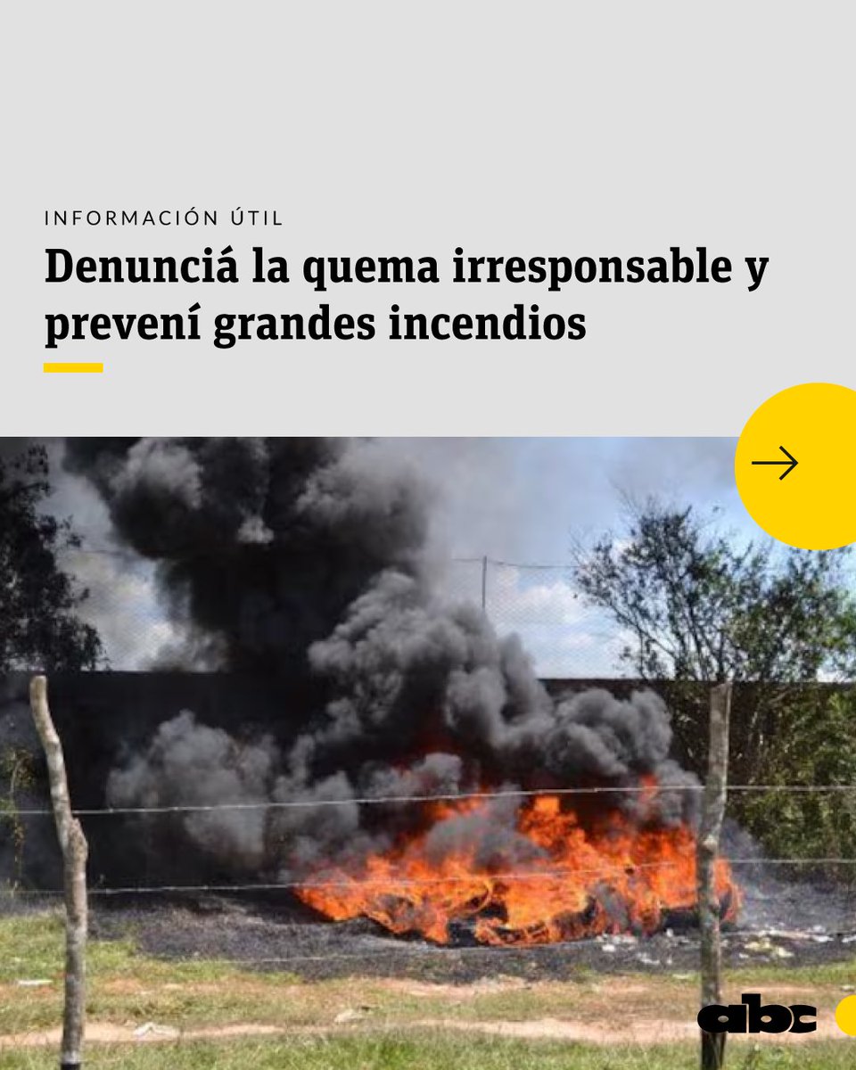 ABCDigital's tweet image. #AniRehaPy| Denunciá la quema irresponsable y prevení grandes incendios.
Compartimos contigo el número y los lugares a los que podés llamar para dar aviso.
Cuidemos nuestras áreas verdes: ¡#NoQuemesPy!
📲 abc.com.py