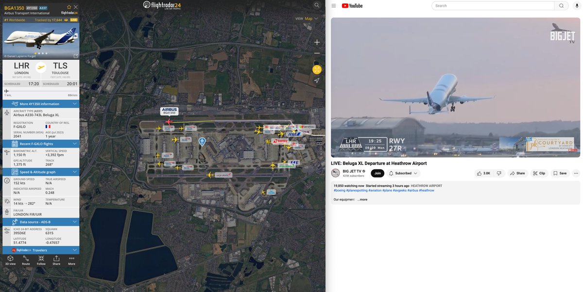 flightradar24's tweet image. Off goes the #BelugaXL! Who else was dual-screening the departure with Flightradar24 and @BigJetTVLIVE? 

📺 youtube.com/live/ddGsdGJxv…
📡 flightradar24.com/BGA1350/370706…