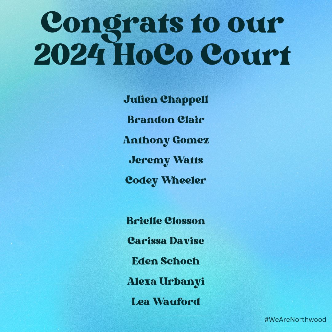 Congratulations to our 2024 Homecoming Court! Crowning of our new King and Queen will be Friday, September 20th during pre-game! #WeAreNorthwood