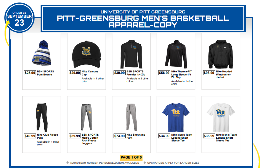 UPGbasketball's tweet photo. Our Pitt-Greensburg Men's Basketball Team Store is now LIVE. Order your gear today for the upcoming season. Store is open until Sept. 23rd. We appreciate your support!

https://t.co/rbwEBBmARj

#BobcatPride https://t.co/DRGVxn73mp