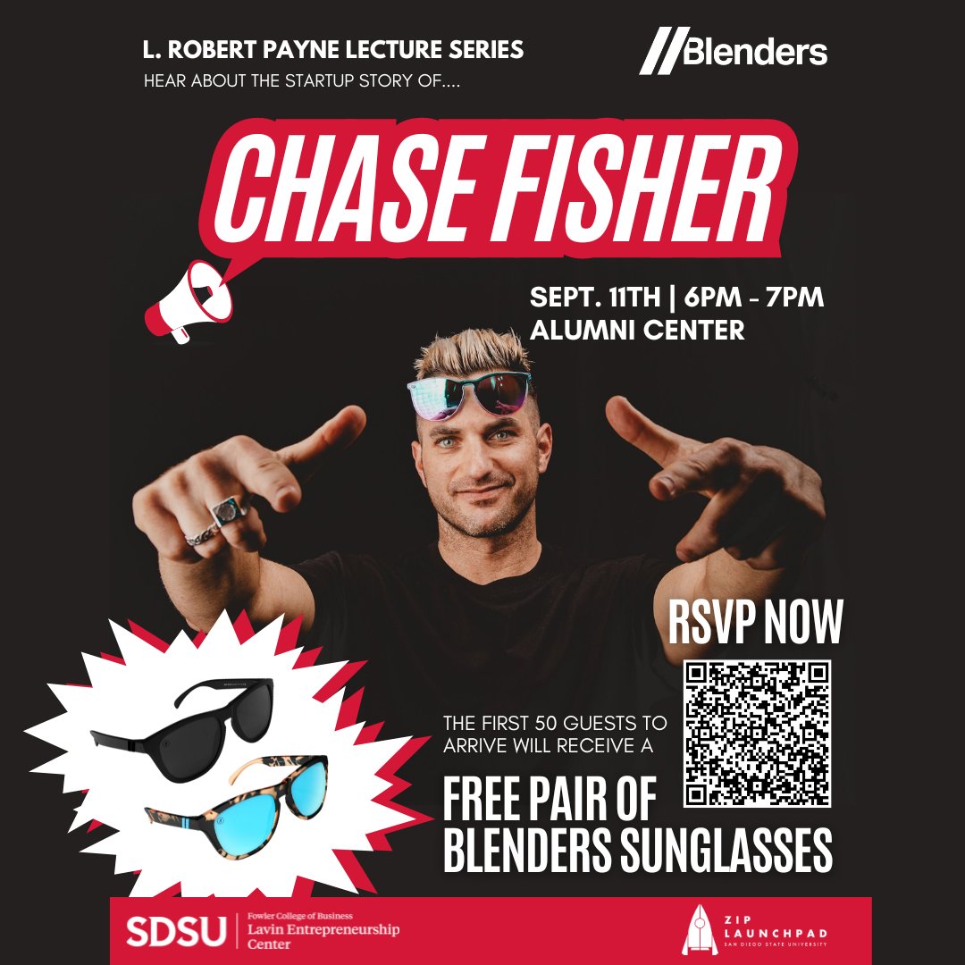 Exciting news! Tomorrow’s Startup Story session features Chase Fisher, founder of Blenders Eyewear. Hear about his journey and strategies, and the new Be The A1pha sunglasses collaboration with SDSU athletes. First 50 students get a free pair! prnewswire.com/news-releases/…