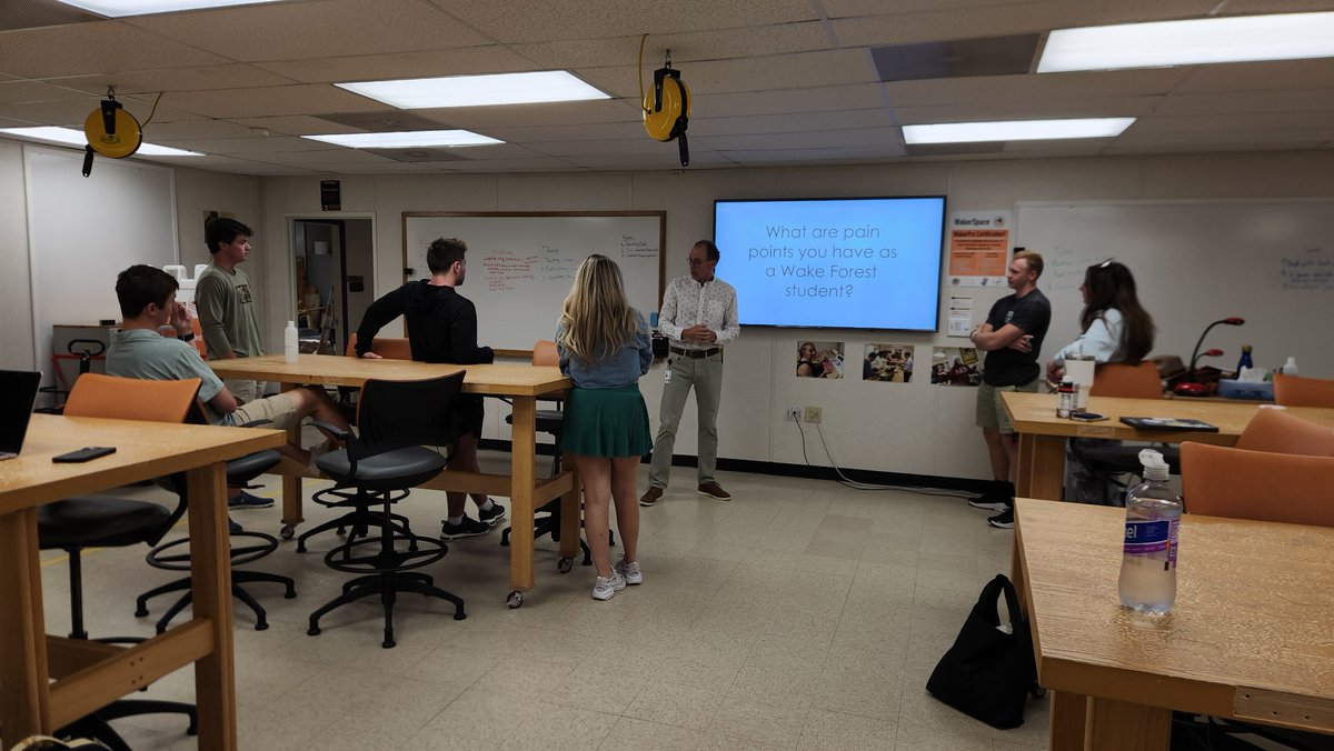 Meanwhile, inside WakerSpace, Professor Nedvidek's ENT 301 Entrepreneurship class is meeting and learning about intrapreneurship. <a href="/WakeForest/">Wake Forest University</a>  <a href="/EShipWake/">EShip at Wake Forest</a>