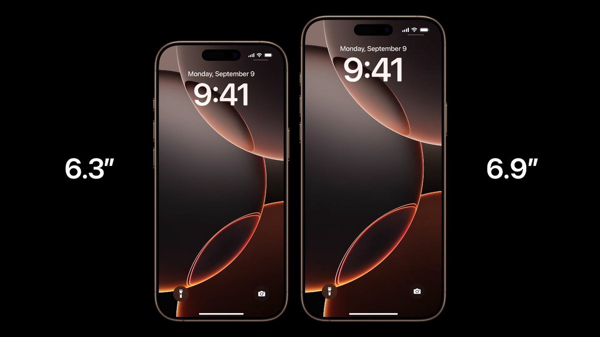 SawyerMerritt's tweet image. NEWS: Apple has unveiled the iPhone 16 Pro and 16 Pro Max.

• Bigger 6.3" &amp;amp; 6.9" displays (0.2” bigger)
• 33% thinner bezels, thinnest bezels ever on an Apple product
• Grade 5 Titanium with new micro blasted texture
• ~5% larger batteries, best iPhone battery life ever
•