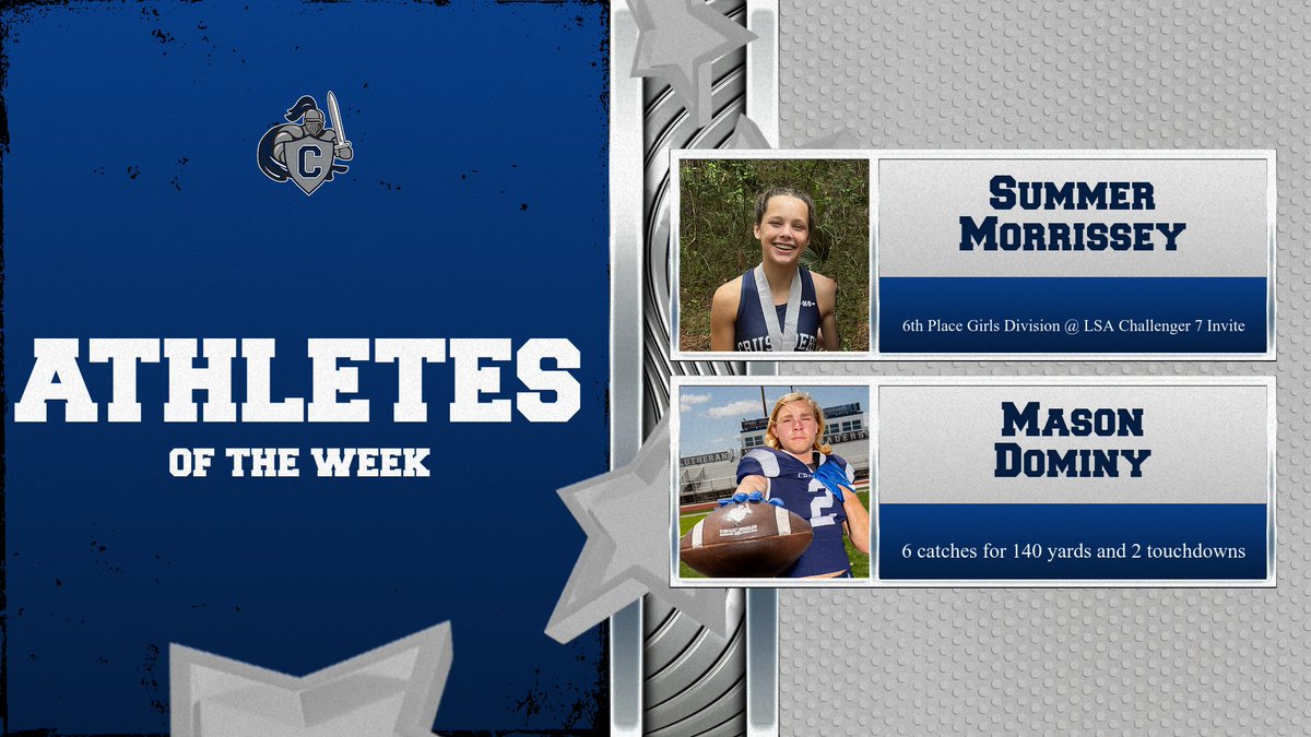 Congratulations to our Athletes of the Week!!  Female Athlete of the Week: Summer Morrissey - 6th Place Girls Division @ LSA Challenger 7.  Male Athlete of the Week: Mason Dominy  - 6 catches for 140 yards and 2 TDs vs. John Cooper.
#SaderNation