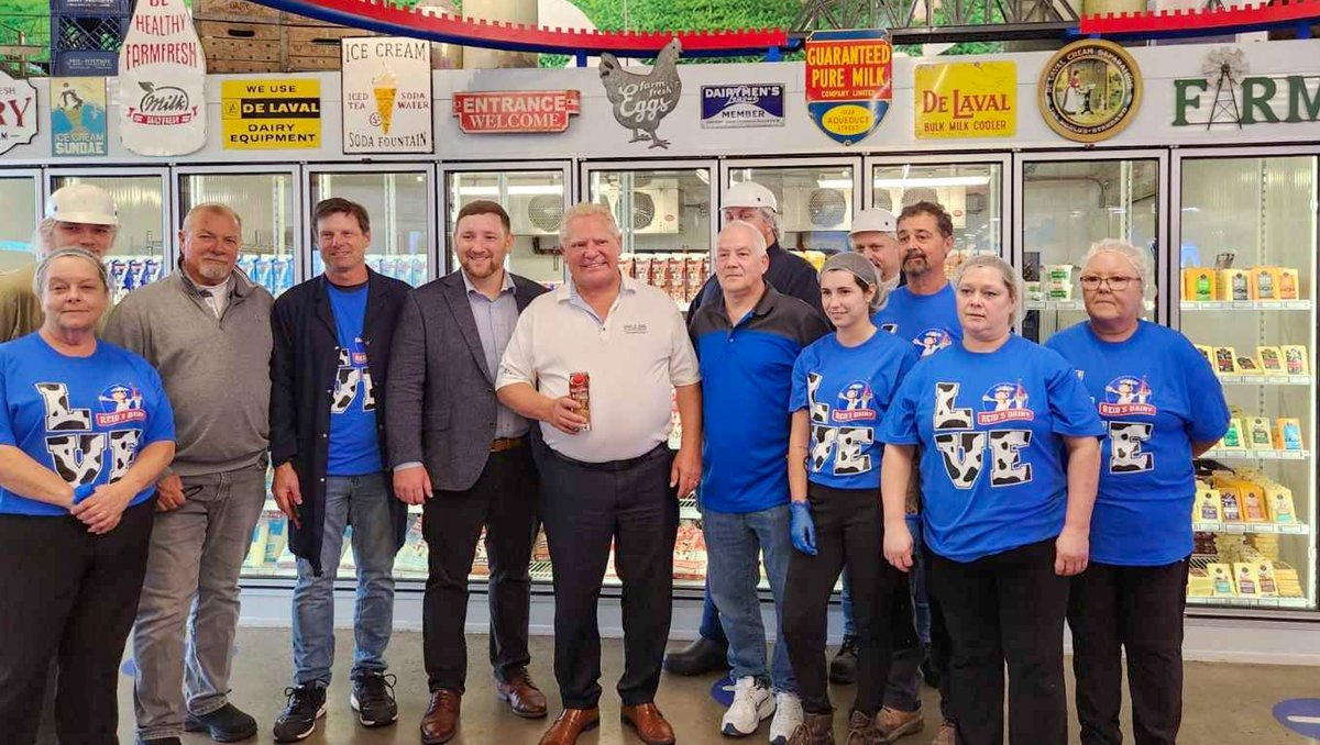tylerallsoppPC's tweet photo. I was pleased to accompany @fordnationdougford to @reidsdairycompany to congratulate the Quickert family &amp; their team on opening their newly redesigned retail shop. The Quickerts have been part of the #BayofQuinte business community since 1910 and it's great to see Reid's thrive. https://t.co/2RV4xj4djQ