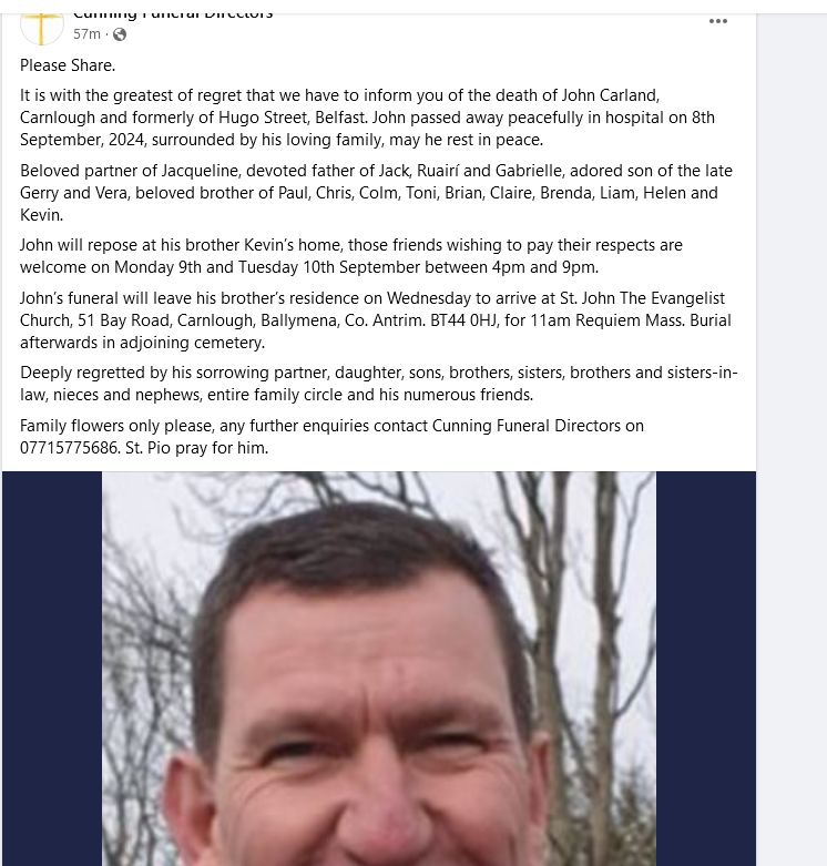 conorleeson's tweet photo. Never met the man in person but this is too sad. We followed each other on here for years and had loads of craic. Carnlough has lost a legend. #RIPJC 💔💔 https://t.co/hO7JdFtN92