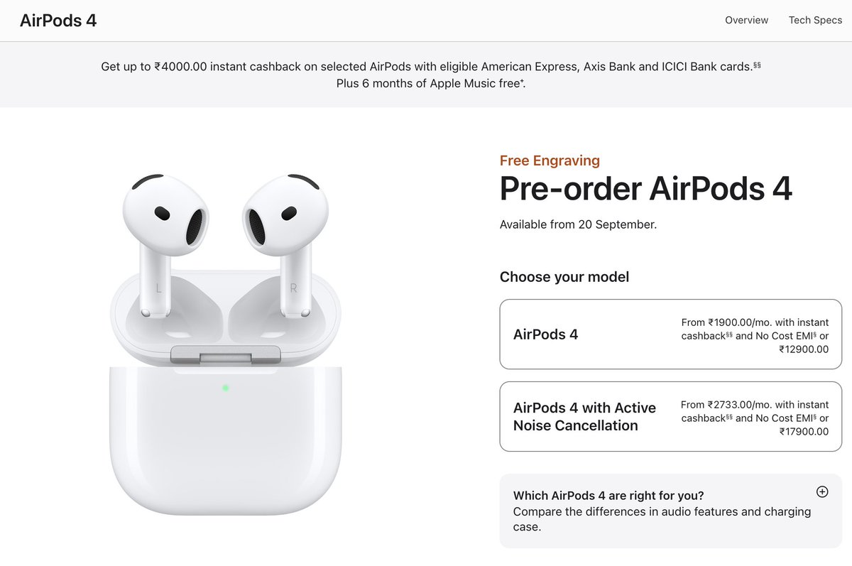 TrakinTech's tweet image. Official India Pricing For Apple Accessories!  

#AppleWatchSeries10 - Rs 46,900

#AppleWatchUltra2 - Rs 89,900

#AppleAirpods4 - Rs 12,900 (Non-ANC), Rs 17,900 (ANC)