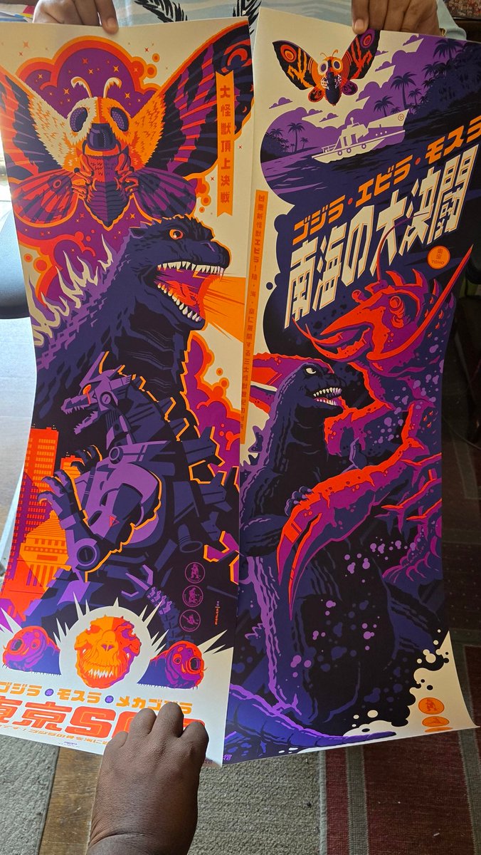 3FrameJad's tweet photo. Mom's #Godzilla posters finally came in from the #SpokeArt exhibit I visited during PMC. They're sooo beautiful! https://t.co/JlSlE24NNu