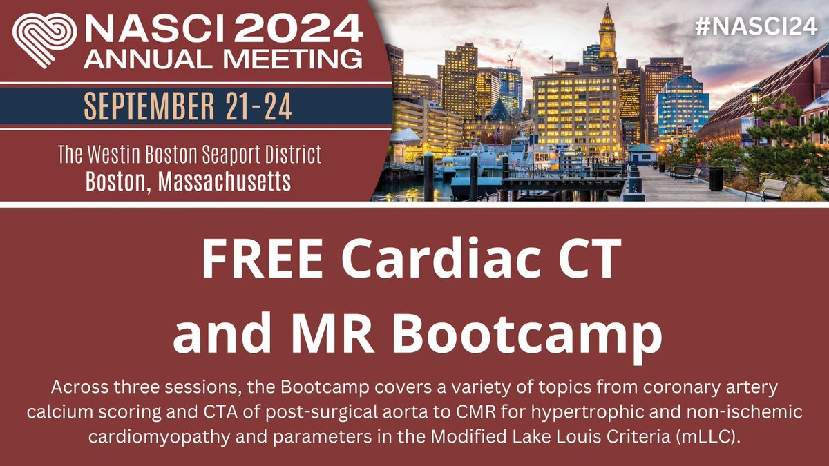 Register for the FREE Cardiac CT and MR Bootcamp at #NASCI24! NASCI is pleased to offer the Virtual Bootcamp to trainees at no charge. 

Learn More + Register Now: buff.ly/4egETTs 

#nasci #cardiovascularimaging