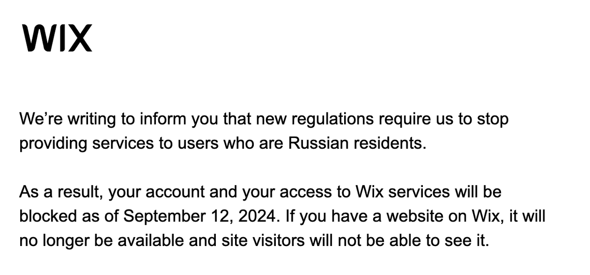 Платформа для сайтов Wix тоже решила вышвырнуть россиян. Путин в ужасе, Кремль в панике, генералы трясутся от страха