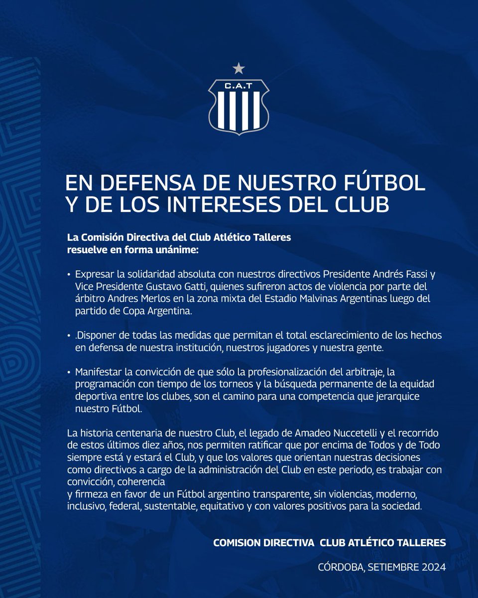 CATalleresdecba's tweet image. #ComunicadoOficial 

“En defensa de nuestro fútbol y de los intereses del Club”