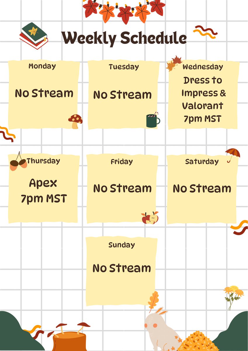 Here’s this weeks schedule Heheheh