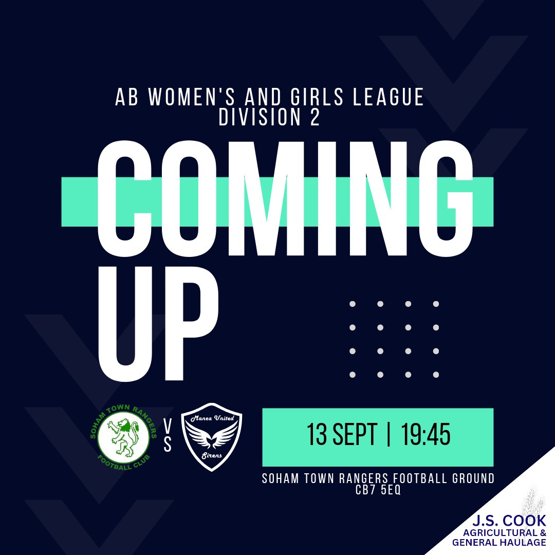 🔹️Coming Up 🔹️ A Team 🔹️

This Friday evening, the A team travel to Soham for their opening game of the season.

🕢19:45
📍CB7 4EQ