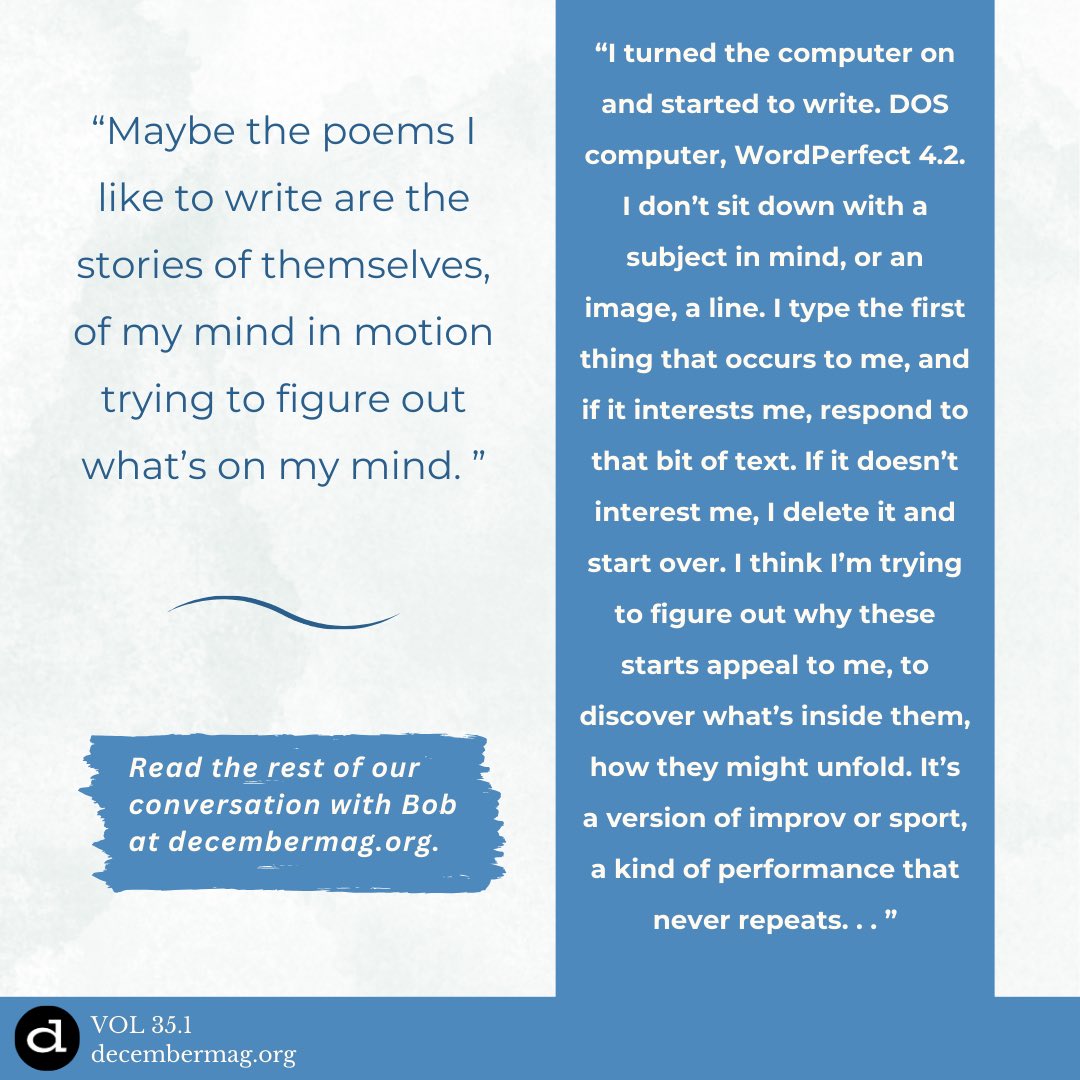 Check out our exclusive interview with Bob Hicok! His work is featured in Vol. 35.1 (our current issue) and you can also check it out at our new website in our author spotlight feature! Don’t miss it…jump on over to decembermag.org now! 🖊️ 💕 #bobhicok
#poetry