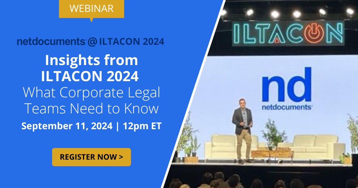 Remember to register for our webinar! We'll discuss trends that dominated the exhibit hall, sessions, hallway, and happy hour conversations at legaltech’s biggest conference of the year, ILTACON 2024. pages.netdocuments.com/iltacon-takeaw….

#LegalAI #LegalTech #ILTACON2024 #LegalInnovation