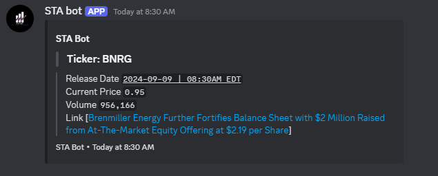 STABot_'s tweet photo. $BNRG Alerted for some great pre market gains to start out the week! https://t.co/eqVuXkTEqy