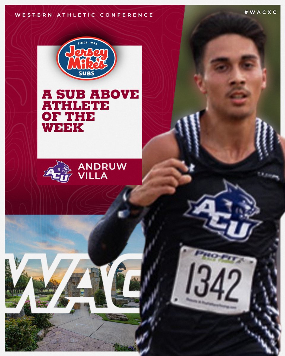 The Western Athletic Conference (@wacsports) on Twitter photo 🏃♂️ <a href="/jerseymikes/">Jersey Mike's Subs</a> A Sub Above #WACxc Athlete of the Week 🏃♂️
Andruw Villa | <a href="/ACU_TFXC/">ACU Track & XC</a>
#OneWAC x #WACxc 🏃♂️ <a href="/jerseymikes/">Jersey Mike's Subs</a> A Sub Above #WACxc Athlete of the Week 🏃♂️
Andruw Villa | <a href="/ACU_TFXC/">ACU Track & XC</a>
#OneWAC x #WACxc