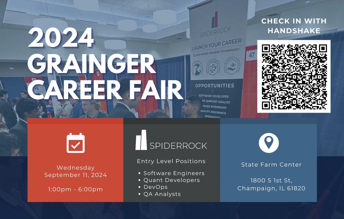 SpiderRock (@spiderrockchi) on Twitter photo SpiderRock is excited to return to the <a href="/UofIllinois/">University of Illinois</a> Grainger Career Fair on September 11th!
Stop by our booth with your updated resume to connect with our team, learn more about the opportunities at SpiderRock, and explore how you can make an impact with us. SpiderRock is excited to return to the <a href="/UofIllinois/">University of Illinois</a> Grainger Career Fair on September 11th!
Stop by our booth with your updated resume to connect with our team, learn more about the opportunities at SpiderRock, and explore how you can make an impact with us.