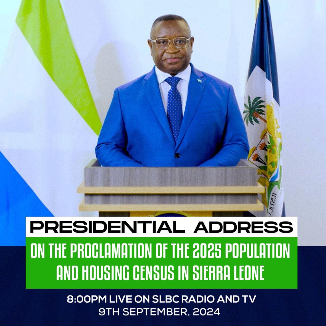 *This evening <a href="/PresidentBio/">Barram</a>  will address the nation on the Proclamation of the 2025 Population and Housing Census.*

*The presidential address is slated for today Monday, 9th September 2024 at 8:00pm on SLBC TV and Radio.*

*Don’t miss it!*