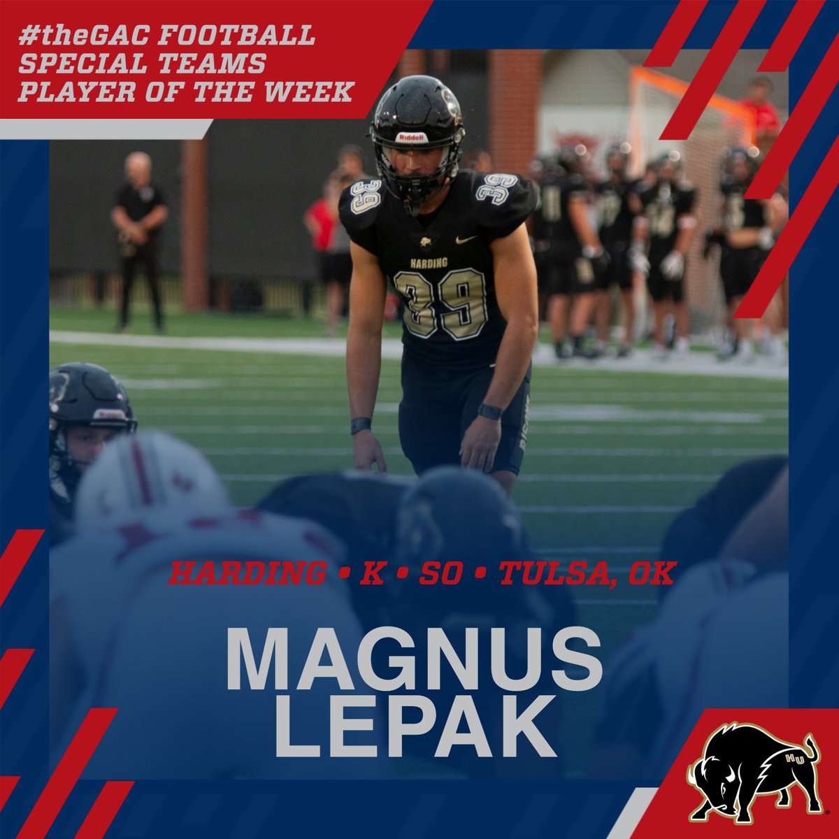 #theGAC 🏈 WEEK ONE PLAYERS OF THE WEEK:
Offensive – Judd Barton, QB <a href="/MuleriderSports/">Mulerider Athletics</a> 
Defensive - Mikey Gonzalez, DE <a href="/OuachitaTigers/">Ouachita Athletics</a> 
Special Teams - Magnus Lepak, K <a href="/HardingSports/">Harding Sports</a>