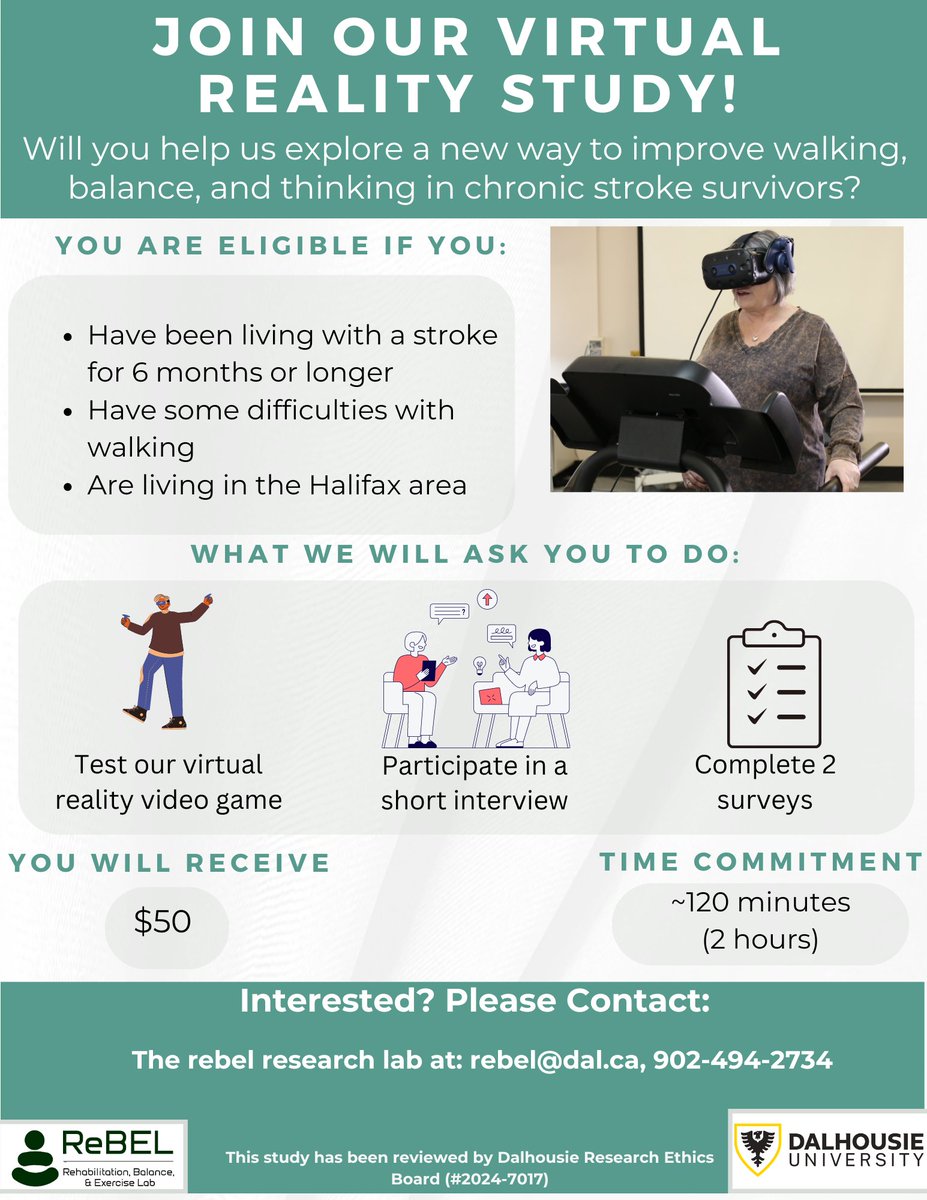 Adria Quigley (@adriaquigley) on Twitter photo We're hoping to recruit 6 more stroke survivors for this study. Please contact rebel@dal.ca to test our Virtual Reality game at Dalhousie University. We're hoping to recruit 6 more stroke survivors for this study. Please contact rebel@dal.ca to test our Virtual Reality game at Dalhousie University.