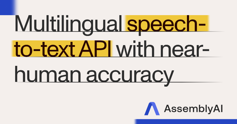 AssemblyAI's tweet photo. Build powerful products with the most accurate Speech AI models on the market.

✅ Superhuman transcription accuracy and low-latency
✅ 30% fewer hallucinations than other providers
✅ 13.5% more accurate than models like Whisper

Start building with $50 in free credits 👇