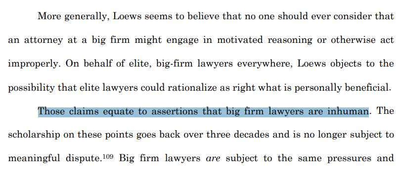 Judge rejects argument that lawyers are inhuman.