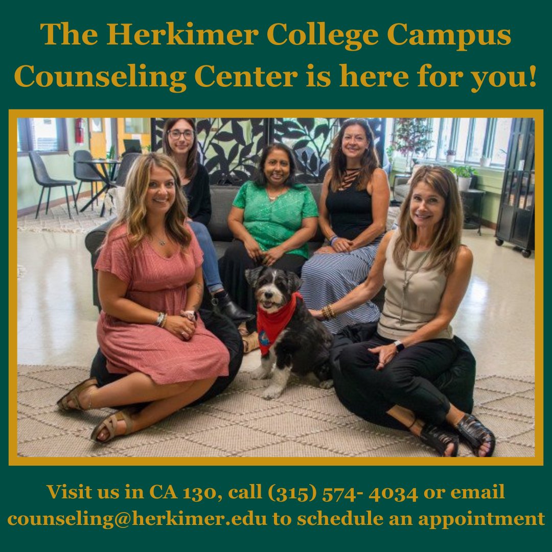 Herkimer College (@herkimercollege) on Twitter photo With Fall semester in full-swing, remember that The Campus Counseling Center is here for you! Visit us in CA 130, call 315-574-4034 or email us at counseling@herkimer.edu to schedule an appointment. With Fall semester in full-swing, remember that The Campus Counseling Center is here for you! Visit us in CA 130, call 315-574-4034 or email us at counseling@herkimer.edu to schedule an appointment.