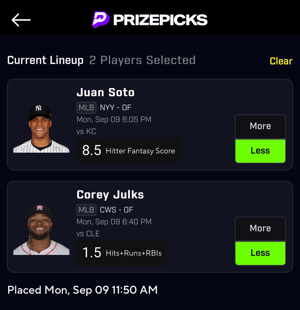 TizzyTwoPicks's tweet photo. SILVER 🥈 MLB ⚾️

✌🏼 PICK POWER!

🥈 Soto U 8.5 FS

AVG | 5.9 H2H
HR | 73.94%
IP | -280

🥈 Julks U 1.5 H+R+RBI’s

AVG | 0.64 H2H
HR | 74.94% 
IP | -299

#MLBbet #baseball #prizepicks #Same24squad #tizzytwopicks https://t.co/OoqS6xpPXz