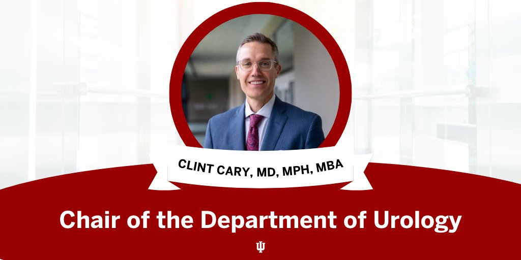 The IU School of Medicine is promoting one of its own to serve as the next leader of the Department of Urology. 

Clint Cary, MD, MPH, MBA, has been named the new chair, succeeding Michael Koch, MD, who served in the role for 26 years. Learn more: bit.ly/3Tm56Ik