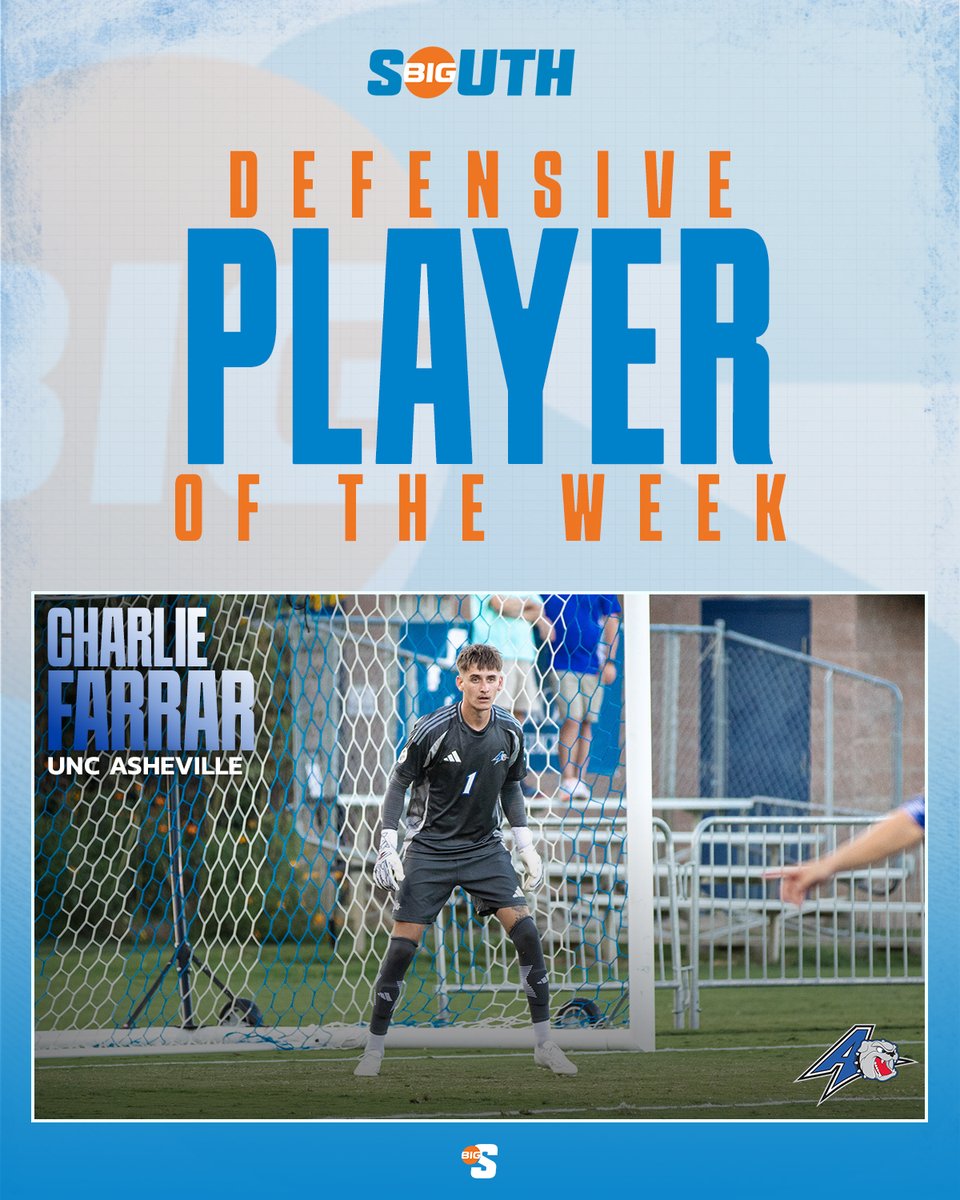 He blanked Bellarmine and recorded a season-high 9⃣ saves in the process. 😳

<a href="/UNCAvlMSoccer/">Asheville Men's Soccer</a>'s Charlie Farrar (<a href="/CharlieFarrar08/">charlie</a>) is the #BigSouthMSOC Defensive Player of the Week!