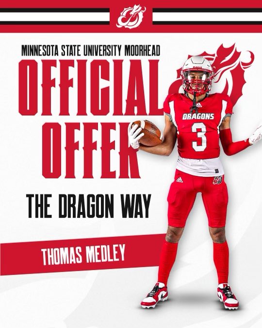 Thomas Medley (@thomasmedley52) on Twitter photo After a great call with <a href="/coachjcurrier/">Jesse Currier</a> I’m excited to say I’ve received my 2nd D2 offer to <a href="/msum_football/">MSUM Dragon Football</a>!!! After a great call with <a href="/coachjcurrier/">Jesse Currier</a> I’m excited to say I’ve received my 2nd D2 offer to <a href="/msum_football/">MSUM Dragon Football</a>!!!