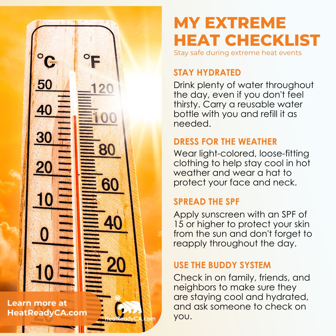 HoACommunity's tweet image. Are you heat ready? Heat is deadlier than any other
weather hazard. Be prepared for extreme heat
events and find resources to help you stay safe. #HeatReadyCA