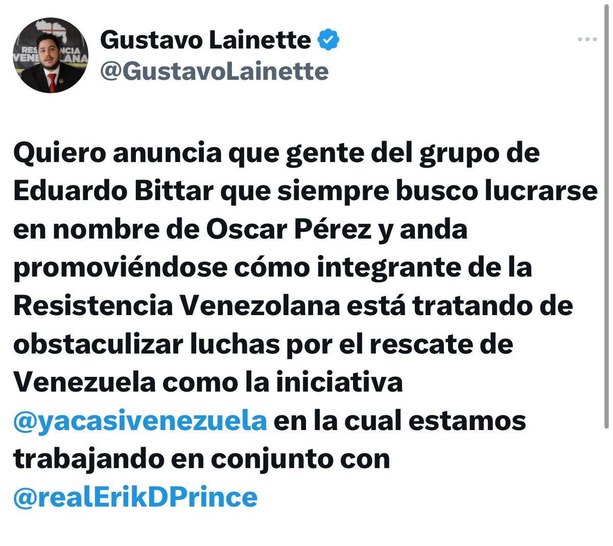 Eduardo_Bittar's tweet image. ¡El colmo! Pero al texto anexo pruebas… 

Un ejército de gente les cae encima atacándolos por intentar la nueva ESTAFA llamada YA CASI VENEZUELA y “la culpa es de Eduardo Bittar”. 

Gustavo Lainette es otro psicópata del partido socialista Voluntad Popular que jamás perteneció a…