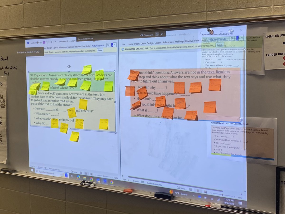 5th graders learning and practicing the different types of questions (Go, Slow Down, Stop) you could ask with a text. This helps us to have a better understanding of what we’ve read. <a href="/hawks_hc/">Havencroft Hawks</a> #ELA #witandwisdom #5thgrade