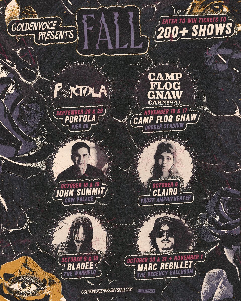 by the pricking of our thumbs, something wicked this Fall comes 👁️🥀 enter to win a pair of tickets to every Goldenvoice fall show + a pair of passes to your choice of @campfloggnaw or @portolafestival 🖤

👉 rebrand.ly/GVPF2024