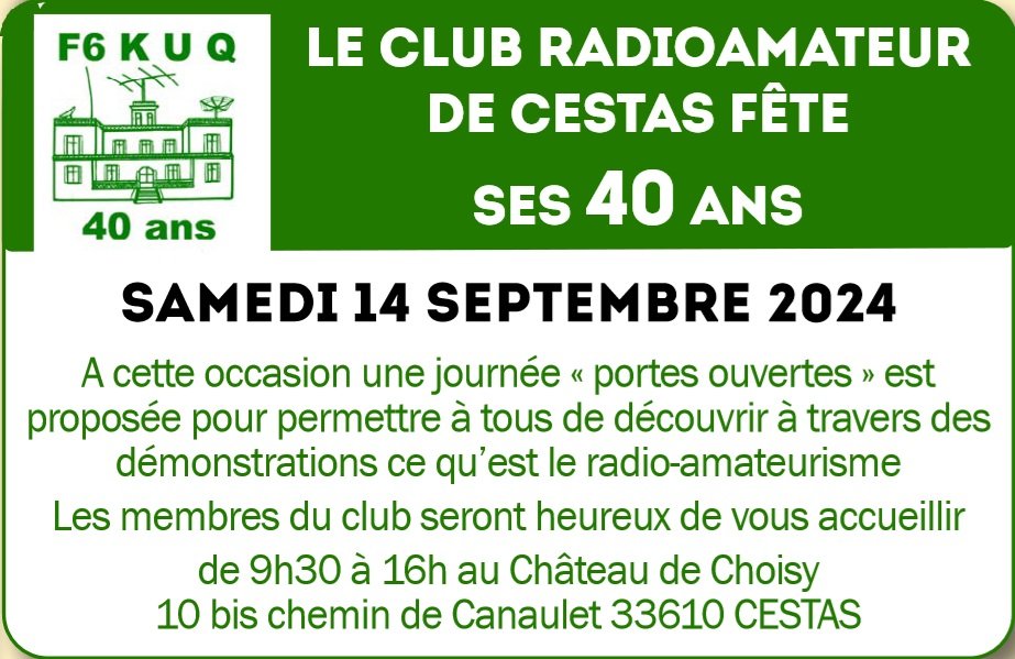 Journée portes ouvertes et démonstrations ce samedi 14 septembre. Ouvert à tous! (vin d'honneur à 11h30). #cestas #radioamateur