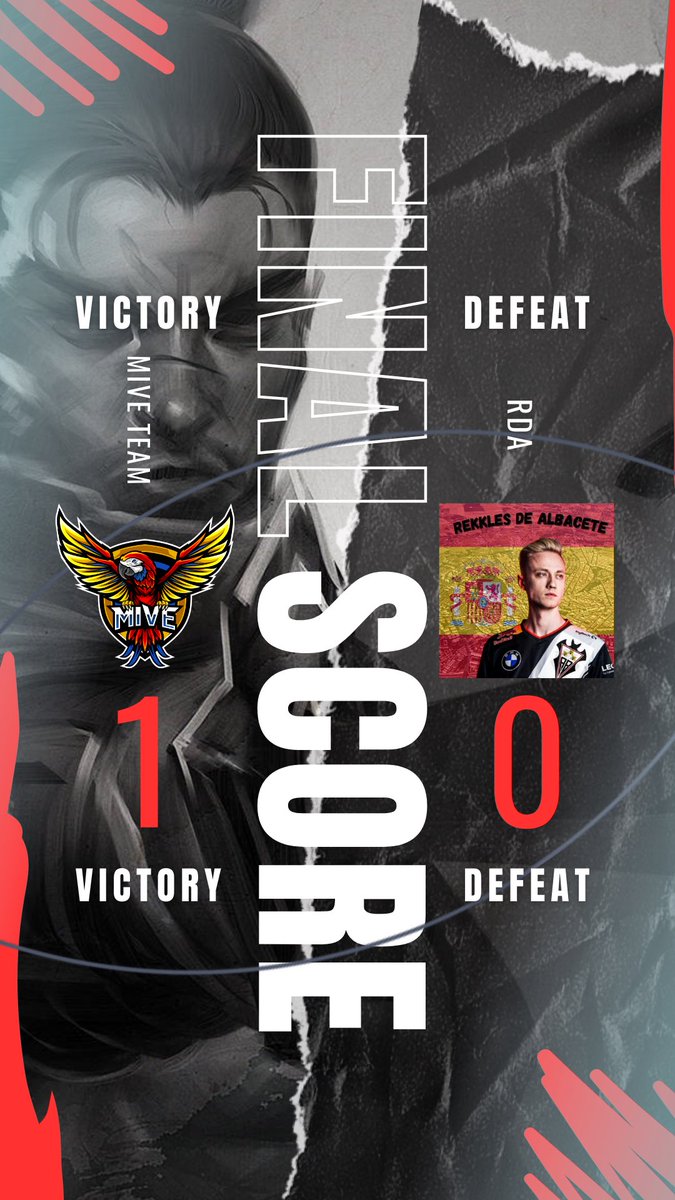 ¡VICTORIA! 🎉💥

MiVe Team lo ha vuelto a hacer, llevándonos el triunfo frente a Rekkles de Albacete en esta edición de la SLS! 🔥💪

#MiVeTeam #SLS #Victoria #eSports #VamosConTodo