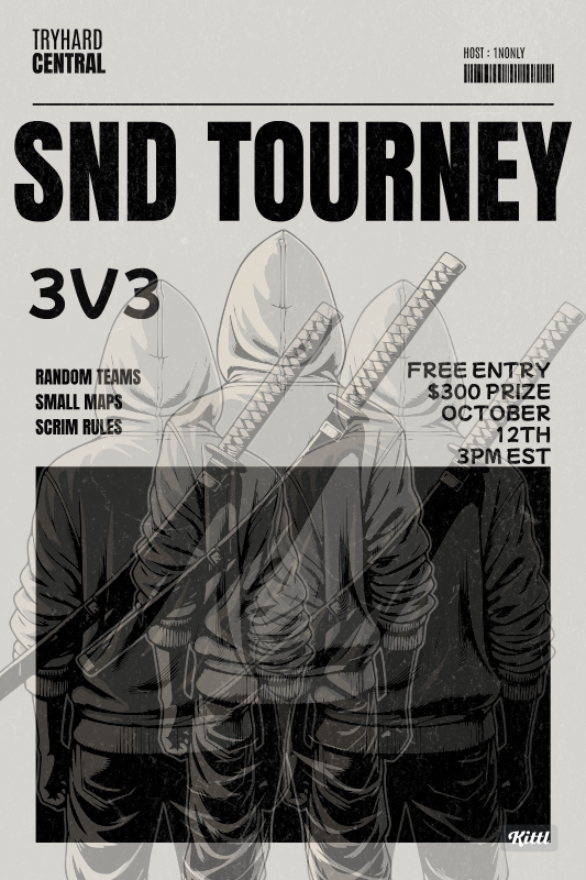 _tryhardcentral's tweet photo. Our First Tourney. Random Teams, $300+ Prize, 3v3 SND on @CallofDuty 
October 12th https://t.co/2IYFkG7RJO